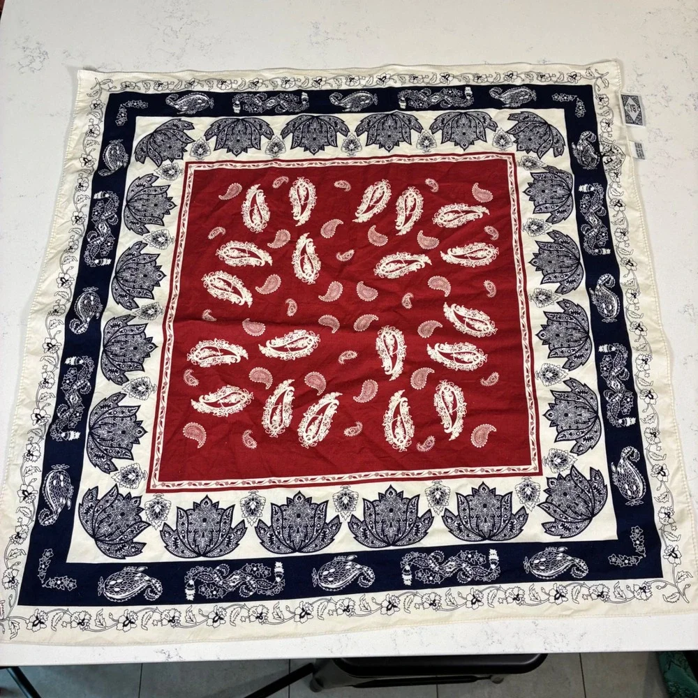 Vtg EXP Jeans Bandana Paisley Floral Cotton Square Scarf Boho Western Americana